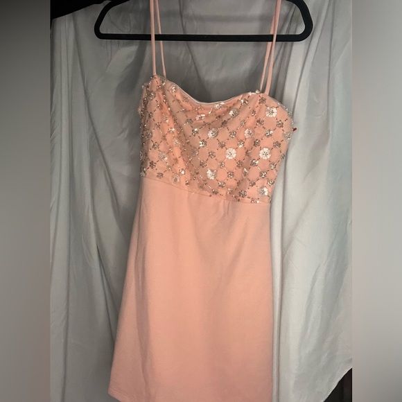 Hello Molly light pink embellished spaghetti strapped lined‎ mini dress size 6 - Picture 7 of 7